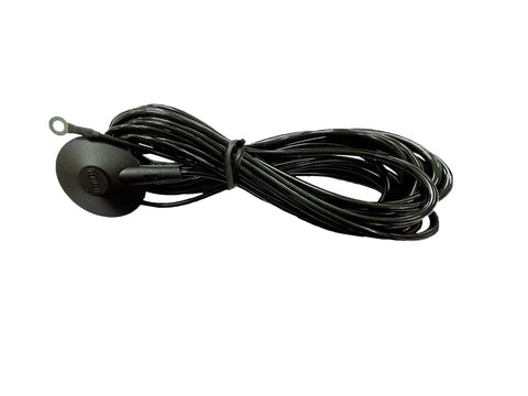 Black ESD grounding cord 15 ft with 10mm snap, coiled for safe electronics work.