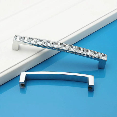 Modern Decor Crystal Glass Rhinestone Drawer Cabinet Pulls Zinc Alloy Handle Set 4 Inch Overall Length 3.8 Inch Hole Centers 5 Pack