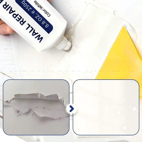 DIY Drywall Repair Kit With Scraper For Holes And Cracks Mending Wall Surfaces Fast And Easy Handy Patch Kit For Home Fix Indoor Outdoor Use 3 Piece Set showing application on cracked surface