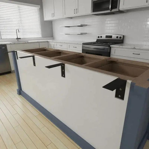 Heavy Duty Countertop Support Brackets 3 Pack L Shape Mantel Corbels For Granite Quartz Wood Concrete Laminate installed on kitchen island