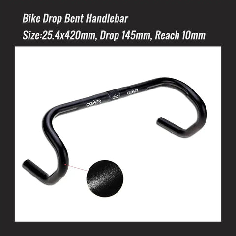 Road Bike Drop Handlebars 25.4mm Clamp 420mm Length Aluminum Alloy 6061 T6 Ergonomic 145mm Drop And 10mm Reach Lightweight