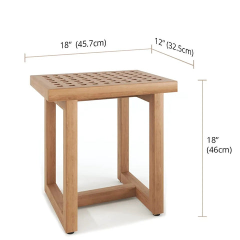 18 Inch Grate Teak Shower Bench With Solid Teak Wood, Stainless Steel Hardware, Adjustable Rubber Feet, Water Resistant