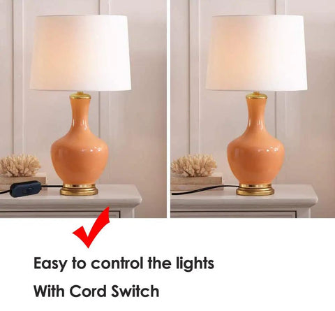 Inline Cord Switch 2 Pack On Off DPST Control Lamp Switch for Bedroom Table Lamps with orange base on side table