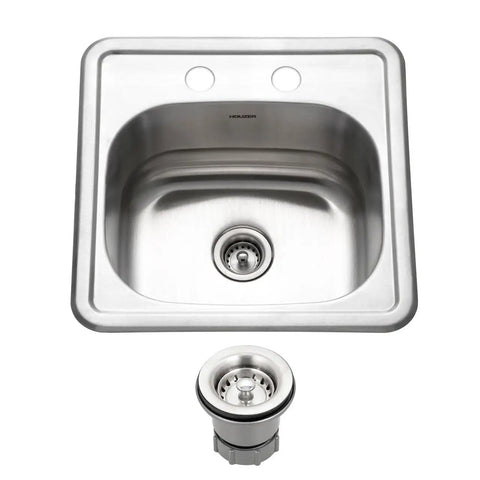 Stainless Steel Bar and Prep Sink That Is A Workhorse for Your Kitchen and Home Bar, 15 Inch Drop In Topmount Two Hole Design