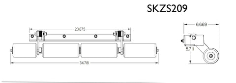 Technical diagram of Heavy Duty Lawn Stripe Kit for 61 Inch Deck ZeroTurn Mowers with Weighted Roller, dimensions shown