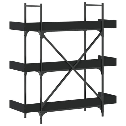 Engineered Wood 3 Tier Bookcase With Black Metal Frame, 42.7 Inch Tall Bookshelf For Books And Decor, Built To Last Open Shelf Storage Unit