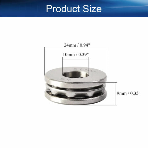 Thrust ball bearing with washers, steel, 24mm outer diameter, 10mm bore, 9mm wide