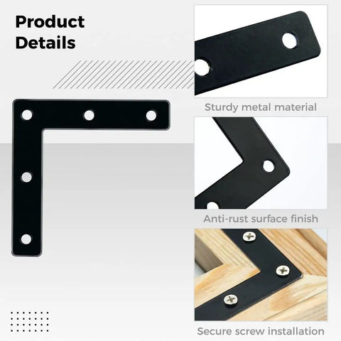 Corner Braces Kit With Twenty Pieces Three And One Eighth Inch L Shaped Right Angle Brackets for Wood Frames, black finish.