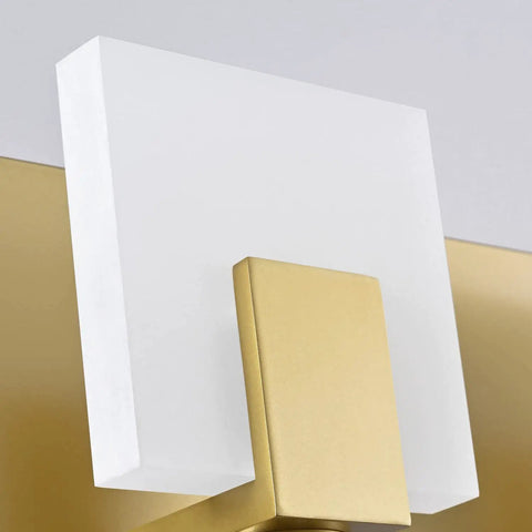 Close-up of Dimmable Modern Bathroom Vanity Light Over Mirror In Golden Finish LED 5 Light Bar Fixture Slim Angled Design mount