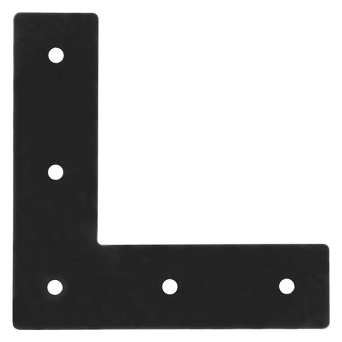 Six Pack Heavy Duty L Corner Brackets, 6 Inch Steel Mending Plates For Woodworking And Home Fixes, matte black finish with pre-drilled holes.