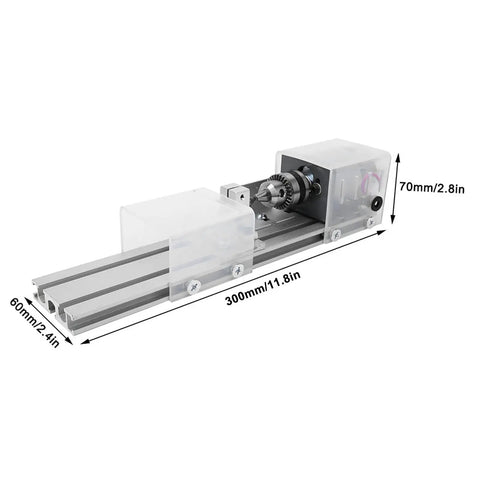 7 Level Speed Controlled Mini Milling Lathe For Woodworking With Aluminum Alloy Base And Steel Drill Chuck, Versatile Polishing Grinding Drilling And Fine Detail Carving For Home Shop Projects, showing dimensions and components.