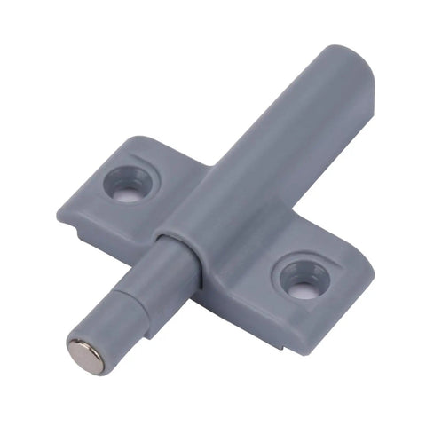 Gray ABS plastic silent push open cabinet door catch for keeping cupboards and drawers closed securely.