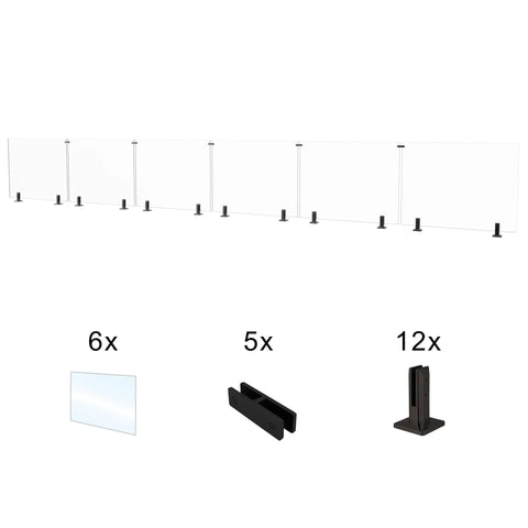 Heavy Duty Six Panel Frameless Tempered Glass Deck Railing Kit With Complete 2205 Stainless Steel Mounting Hardware, 44 inch tall.