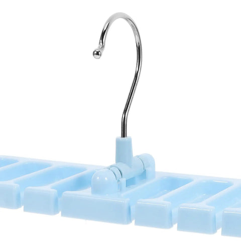 Sleek Belt And Tie Organizer Rack With Foldable Hooks Designed For Compact Closet Spaces Kick Your Wardrobe Into High Gear Keep Accessories Neatly Secured Easy Install Blue with chrome hook and blue base.