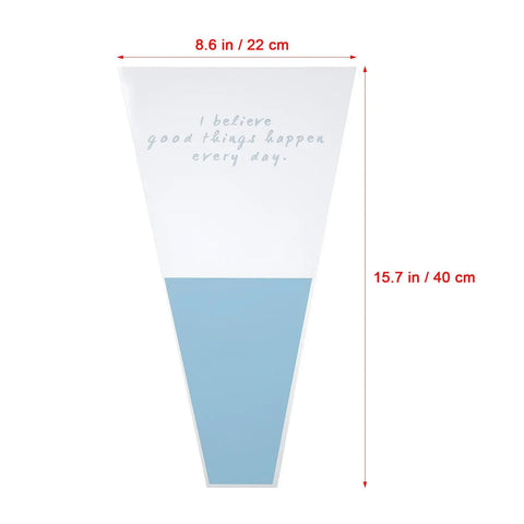 150 Pack Flower Bouquet Sleeves With Plastic OPP Wrapping Bags, blue and white design, dimensions 8.6x15.7 inches.
