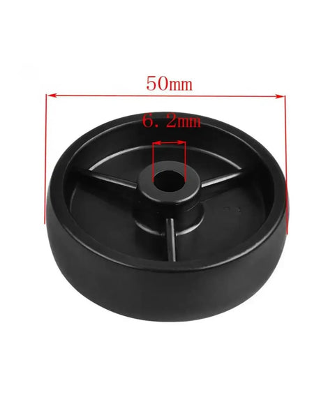 10 Pack 2 Inch Black Polypropylene Stem Casters With Single Wheel Inner Hole Lightweight 5cm Wheel Diameter And 6cm Hole Go To Heavy Duty Furniture Caster Set For Chairs Tables And Carts, close-up of caster wheel showing dimensions 50mm diameter and 6.2mm hole.