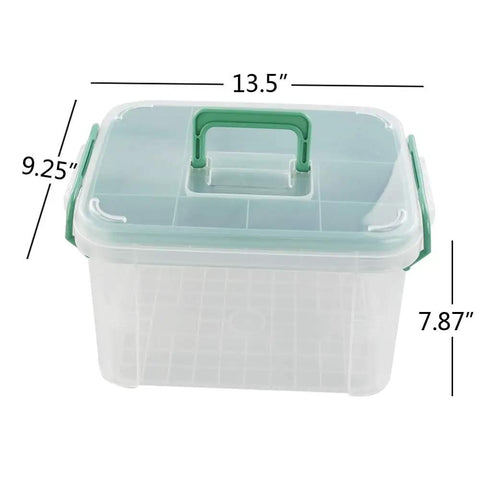 First Aid Kit Container Clear Organizer Box For Medicine Storage In Car Home And Office With Lift Out Tray, dimensions shown