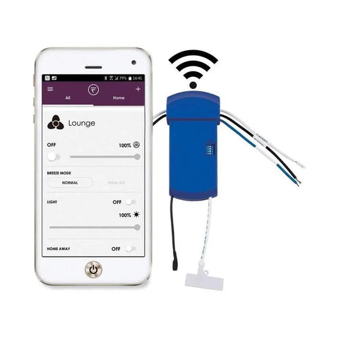 FanSync Smart WiFi Receiver For Levon Custom Ceiling Fan Blue with app interface, Plug And Play With TR205D Or TW206D Control, Works With Smart Home Devices