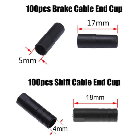200 Pieces Bike Derailleur Shift And Brake Wire Cable Housing Ferrule End Caps Set For 4mm Shift Cables And 5mm Brake Cables Plastic Protective Caps Durable And Lightweight Includes 100 Derailleur Caps And 100 Brake Caps, 5mm 17mm and 4mm 18mm black plastic end caps