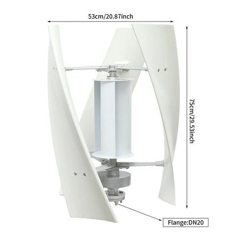 Vertical Axis Wind Turbine Kit With Controller And IP67 Protection, Ultra Quiet Off Grid Power For Home RV Business And Industrial Use, 100W 24V White 4 Blades, shown with dimensions