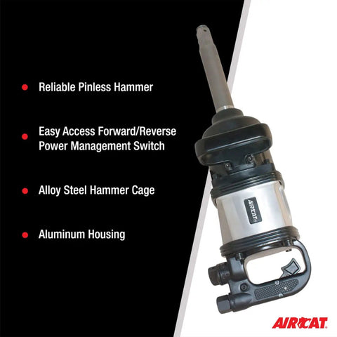 1 Inch Straight Air Powered Impact Wrench With 8 Inch Extended Anvil And 2500 Foot Pounds Of Knucklebusting Torque Pinless Hammer Construction Brushed Aluminum Housing Rig Ready Beast with durable aluminum housing and alloy steel components.