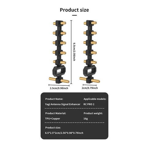 Yagi Antenna Booster For DJI RC2 And RC Pro2 Screen Controllers, Signal Range Extender, TPU Copper, 6.5x2x2.5 cm, Black