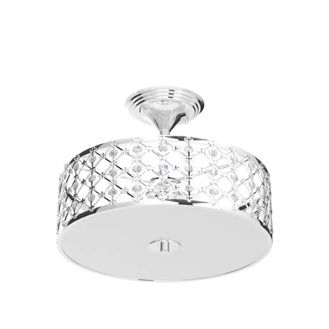 Crystal Chrome Ceiling Light Fixture With 3 Lights Flush Mount Round 15 Inch Chandelier for dining, living, bedroom, and hallway spaces.