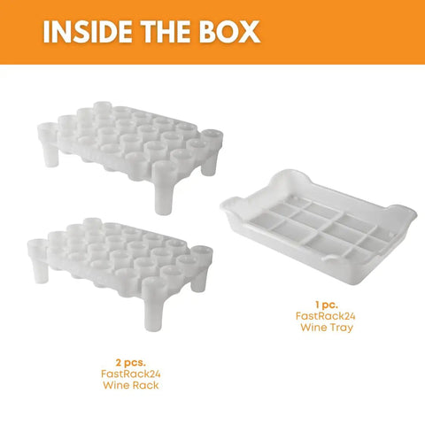 Top Shelf Bottle Drying Rack And Tray Bundle For Homebrewers Holds Sixty Vessels Stackable Dishwasher Safe Stand with two racks and one tray.