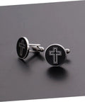 Cross Cufflinks For Men In Titanium Steel Black Finish Dope Dress Shirt Accessories For Formal And Business Wear One Pair Polished Sleeve