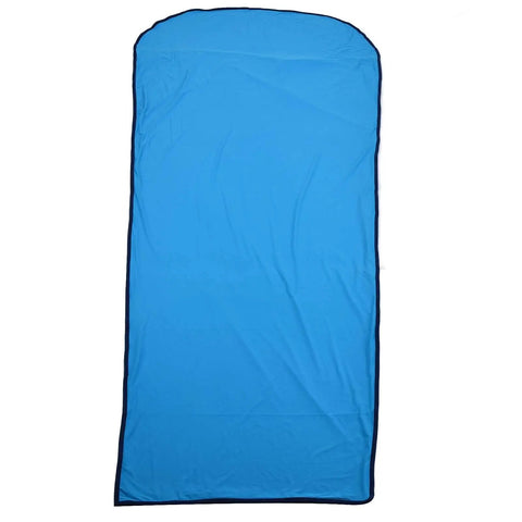Versatile Sleeping Liner For Camping And Backpacking, Lightweight And Cozy, Skin Friendly And Breathable, Blue shown flat on surface.