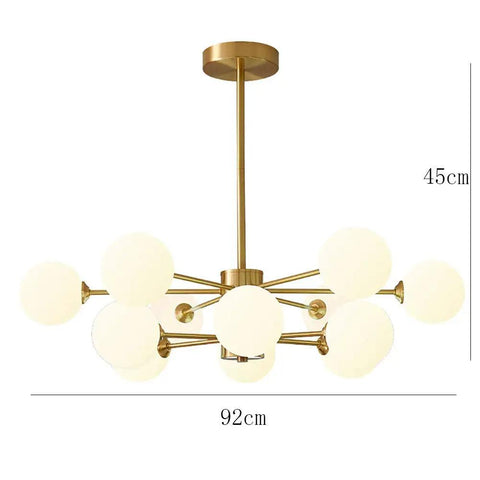 Modern Sputnik Chandelier Pendant Light With Darn Polished Copper Arms And Soft White Glass Shades Sweet Height Adjustable Design E27 Base Standard Bulbs Top Shelf Illumination For Home, 9 glass shades, 92cm wide.