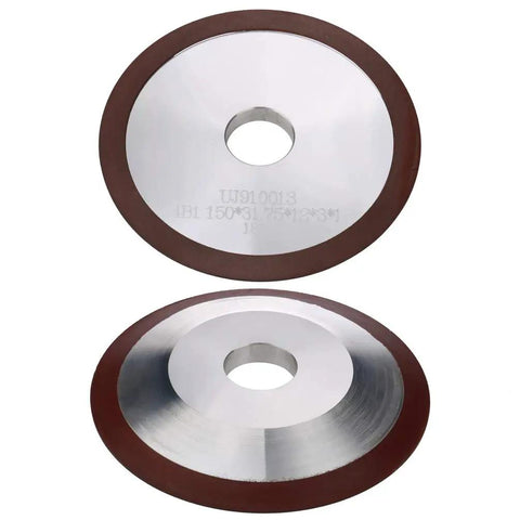 Top Shelf 6 Inch Dish Resin Diamond Grinding Facing Wheel For Carbide Circle Saw Blade Sharpening 180 Grit showing both sides.