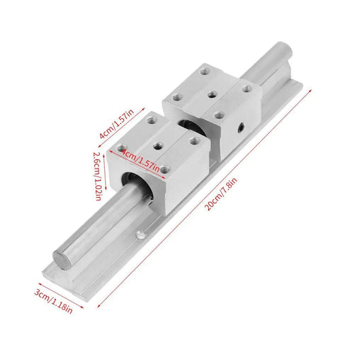 200mm Linear Slide Rail Kit With SBR12UU Bearing Blocks for CNC routers, mills, and lathes, showing aluminum blocks on steel rails