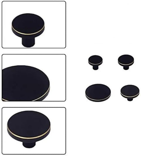 Top Tier Real Deal Copper Cabinet Knobs For Drawers And Cupboards, Slick Retro Round Door Handles With Included Screws, showing a set of four black knobs.