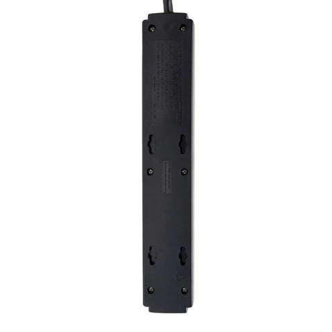 Back view of Six Outlet Surge Protector With A 15 Foot Cord And 790 Joules Of Spike Protection For Home Office And Tech Gear