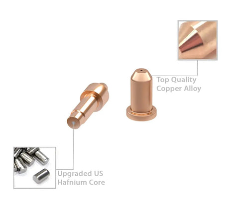 Copper alloy electrodes from 40A Plasma Cutter Tips Drag Shields And Electrodes Kit For XT40 Torch And Hobart Airforce 40i XT40R XT30R