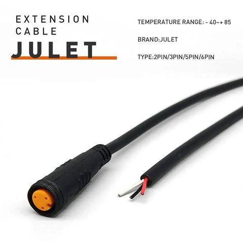 Julet Waterproof Ebike Cable Extension Connector 2 To 6 Pin For Display Throttle And PAS Systems IP66 900mm DIY Cable