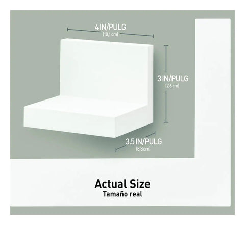 Dimensions of Two Display Ledges Set With Eight Medium Adhesive Strips, Holds Up To 2 Lbs Per Ledge, Quartz Finish