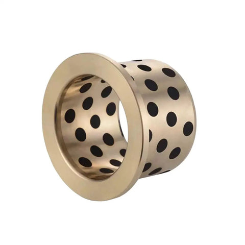 Top Shelf One Piece Flanged Oil Free Graphite Brass Bearing Sleeve with polka dots for heavy duty machinery repair.