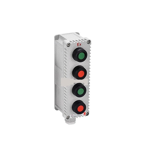 Explosion proof push button switch with IP65 aluminum control box for heavy machinery and automation projects.