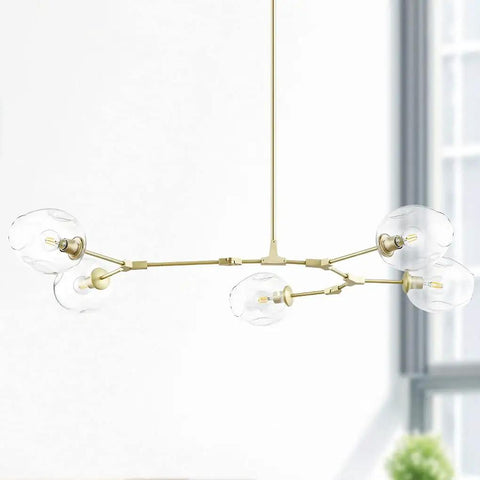 Matte Gold Five Light Adjustable Chandelier Pendant With Clear Glass Shades Dope Modern Ceiling Lighting Fixture