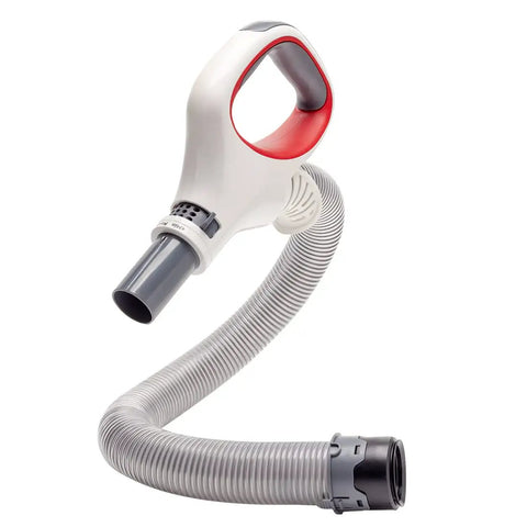 Rotator Hose Handle Replacement For Lift Away Vacuum Pro Series Models NV500 NV501 NV502 NV503 NV504 NV505 NV510 NV520 NV552 UV560 UV561 And More Models Easy DIY Fix For A Loose Worn Or Leaking Hose showing complete unit with gray hose and white handle.