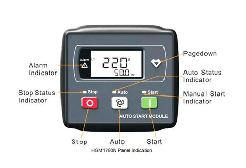 Generator Controller Electronic Auto Start Module For Genset Genny Standby Power Phase Angle Controller Spare Parts One Piece Easy Install High Reliability Auto Start System For Portable And Industrial Generators. HGM1790N panel display