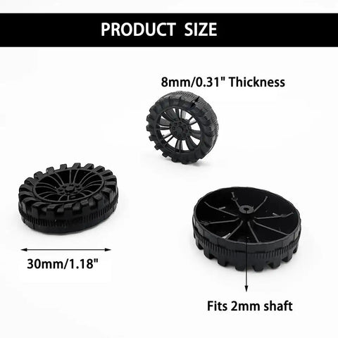 30 Pack 30mm Plastic Toy Car Wheels With 15 Shaft Axles For RC Cars Trucks And Robots DIY Model Parts Wheel Accessories