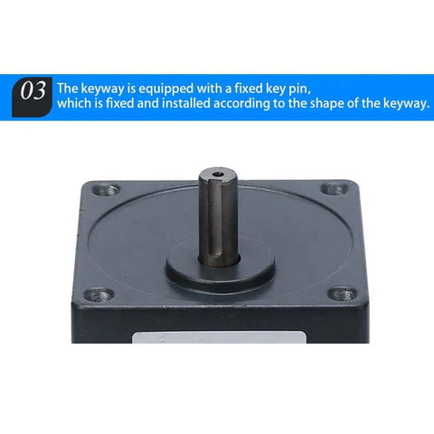 110V 40W AC Geared Motor With Variable Speed Controller For Single Phase Power 90 RPM Beefy Torque Gear Motor With 1To15 Reduction Quiet Operation Governor Included And Easy Speed Adjust showing fixed key pin