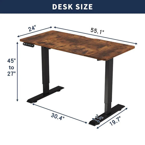 Solid Steel Electric Standing Desk With Double Beam Lift Column For Home Office Gaming Setup, 55.1" x 24" size illustration.