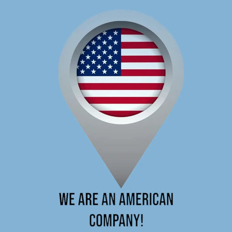 American company location pin with American flag graphic.