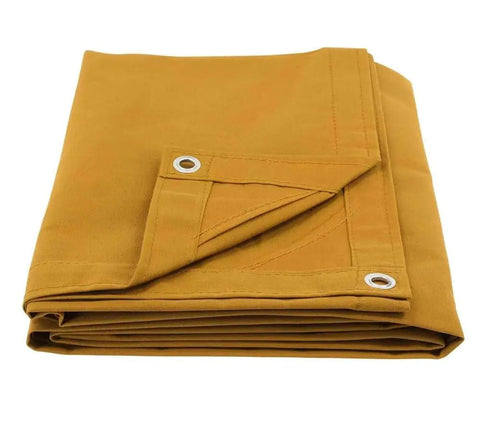 Folded 8 By 10 Tan Canvas Tarp, 12oz Heavy Duty Polyester, Water Resistant And Breathable, Double Stitched Seams, Outdoor Shelter