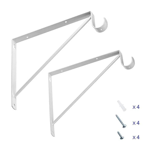 Two Pack Wall Mounted Shelf And Rod Brackets Set Heavy Duty Cast Iron With White Powder Coat Finish, includes screws and anchors.