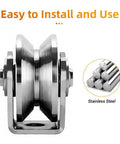2 Pack V Groove Wheel Pulleys Measuring 1.89 Inch Made From Tough 201 Stainless Steel With Silent Double Bearings, side view.